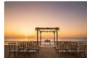 Beachfront wedding ceremony in Bali at sunset