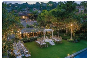 Tropical garden wedding setup in Bali